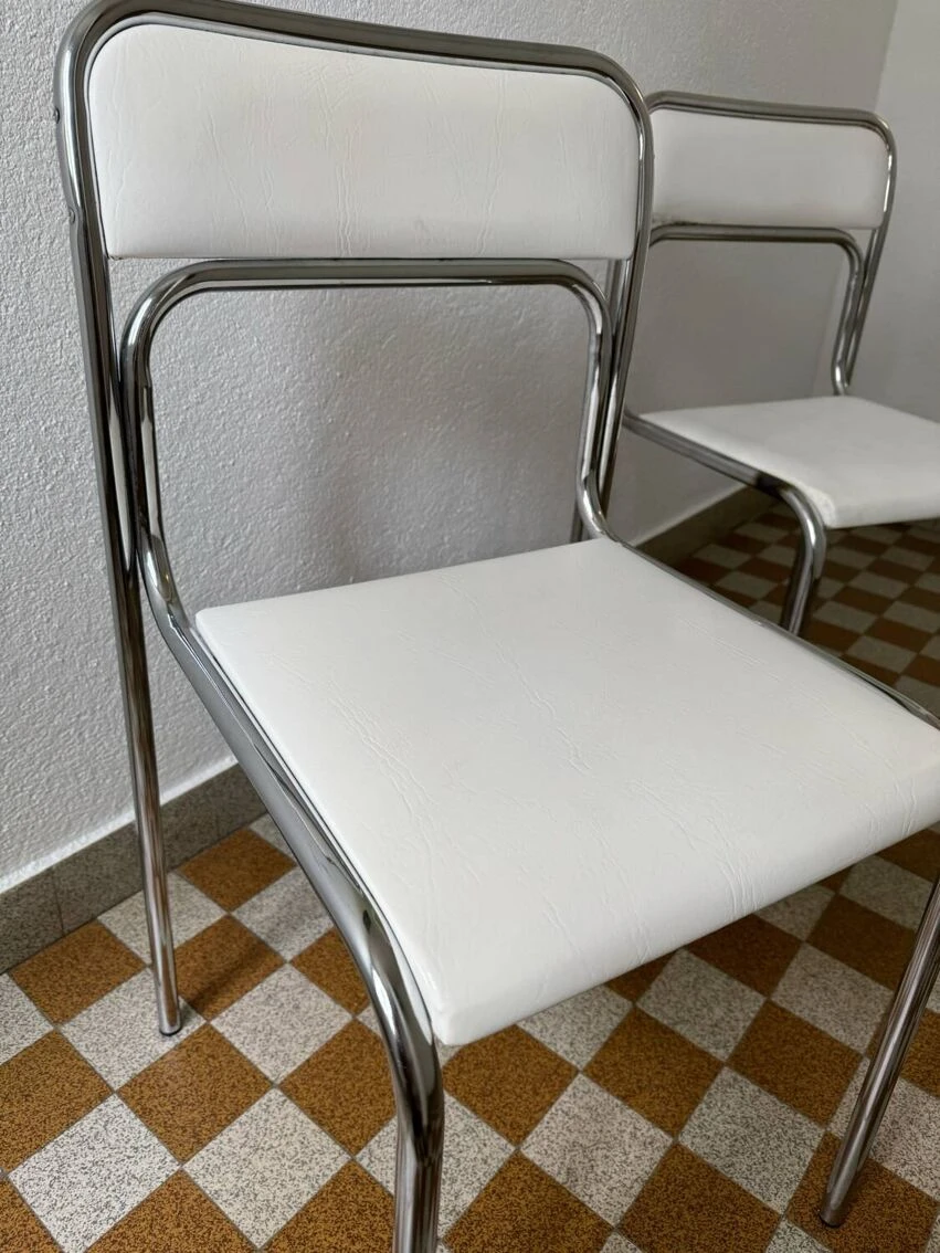 White Skaï Tubular Design Chairs From The 70s (X2) - Image 7
