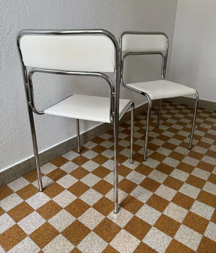 White Skaï Tubular Design Chairs From The 70s (X2) - Image 4