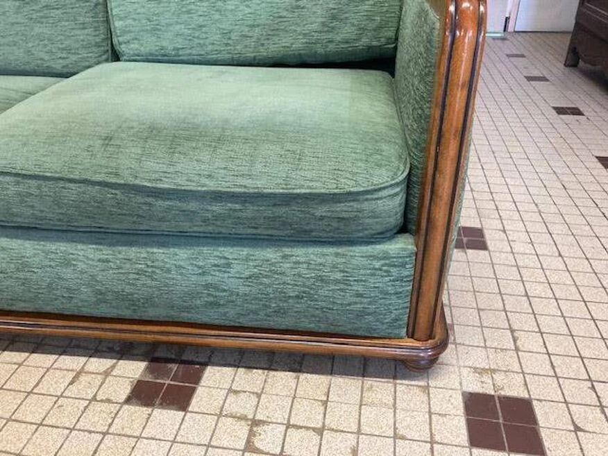2-seater Sofa In Wood And Green Velvet