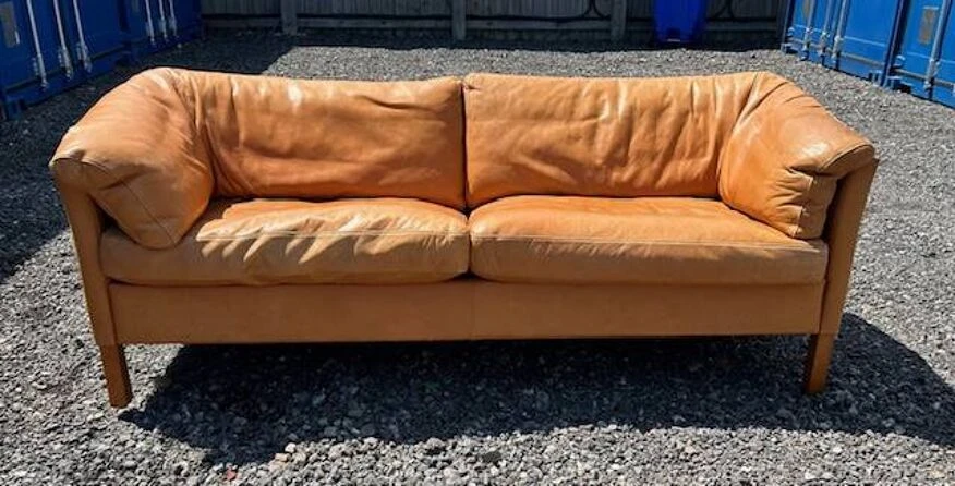 Danish Vintage 2 And A Half Seater Cognac Leather Sofa 1970s - Image 3
