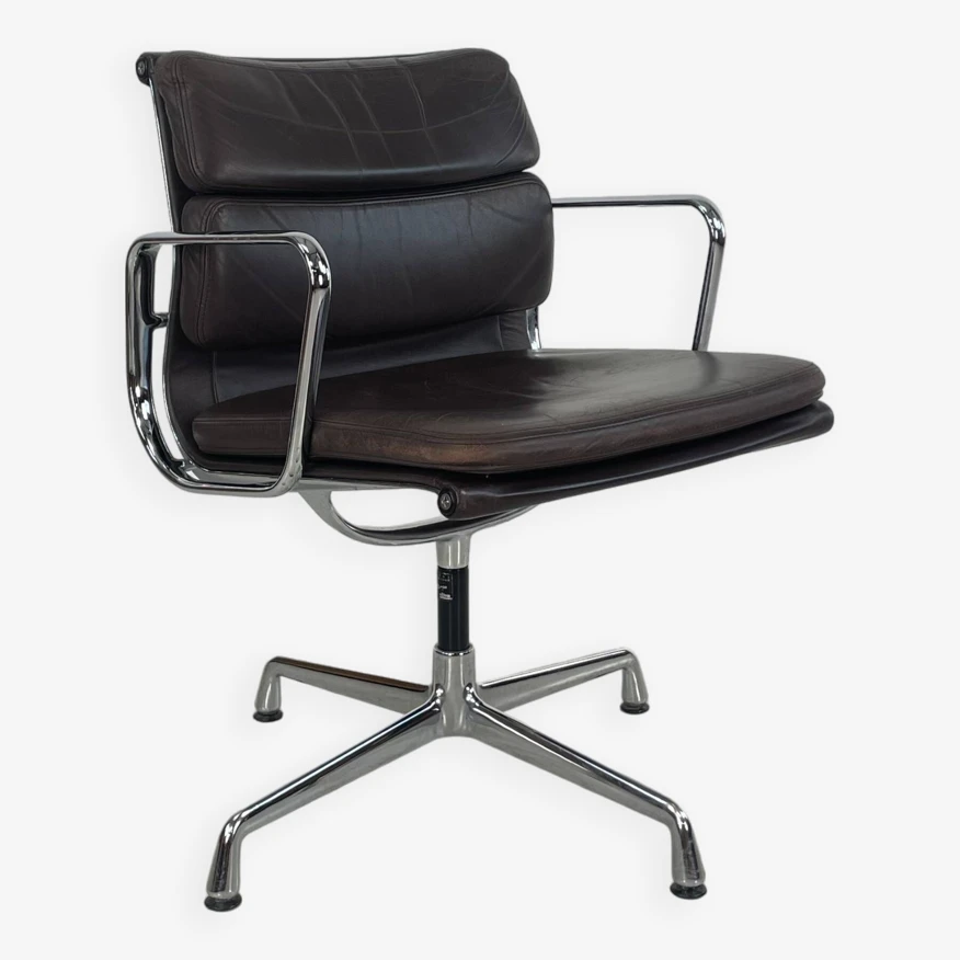 Eames Brown Leather EA 208 Soft Pad Group Chair Made By Vitra For Herman Miller - Image 4