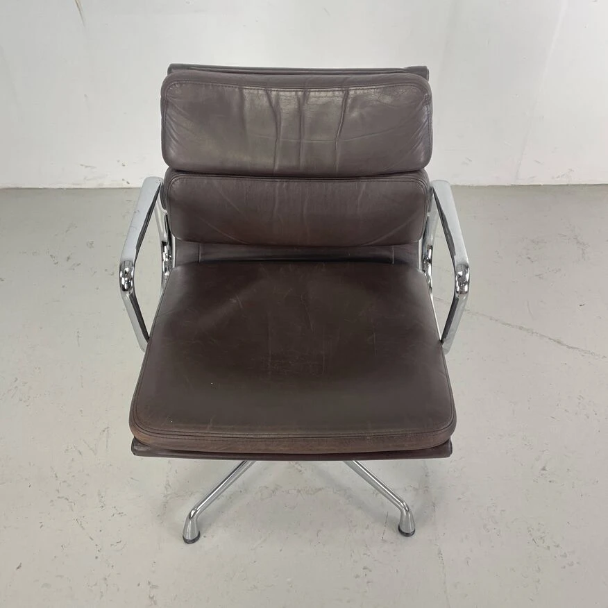 Eames Brown Leather EA 208 Soft Pad Group Chair Made By Vitra For Herman Miller - Image 7