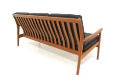 Scandinavian Teak And Imitation Leather Sofa, 3 Seats, Sweden, 1950
