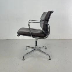 Eames Brown Leather EA 208 Soft Pad Group Chair Made By Vitra For Herman Miller