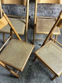 Foldable Italian Chairs (set Of 4) In Beech And Rattan 1980