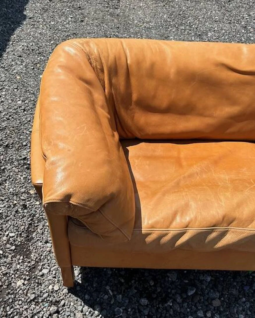 Danish Vintage 2 And A Half Seater Cognac Leather Sofa 1970s - Image 5
