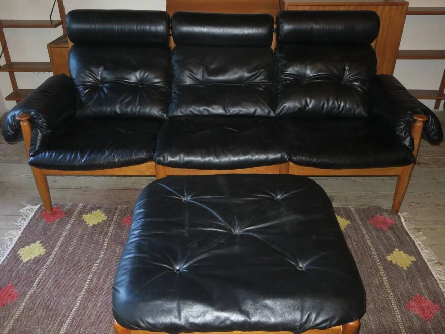 Eric Merthen Leather 3-seater Sofa With Ottoman, 1960s - Image 9