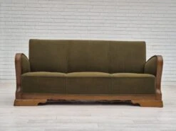 1950s, Danish 3 Seater Sofa In Original Very Good Condition, Oak Wood.