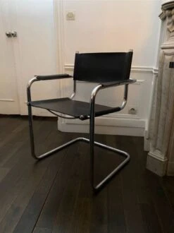 B34 Cantilever Type Chair In Italian Leather And Chrome Steel Structure Attributed To Designer Marcel Breuer