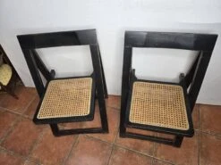 Pair Of Caned Folding Chairs From The 70s