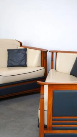 As New White And Blue Leather Schuitema 2-seater Sofa From The Art Nouveau/Jugendstil Series.