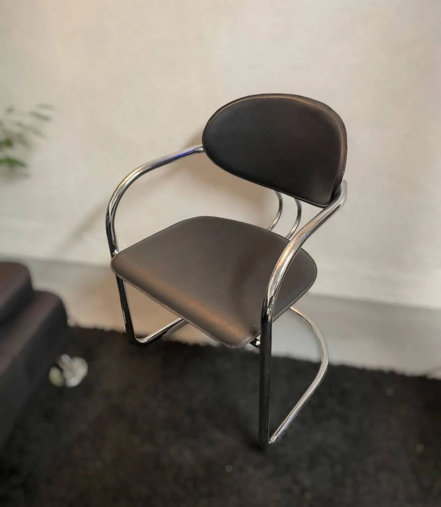 Vintage Bauhaus Leather Chair, Made In Italy, 1970s