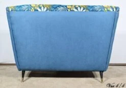 2-Seater Bench In Azure Blue Fabric – 1940s