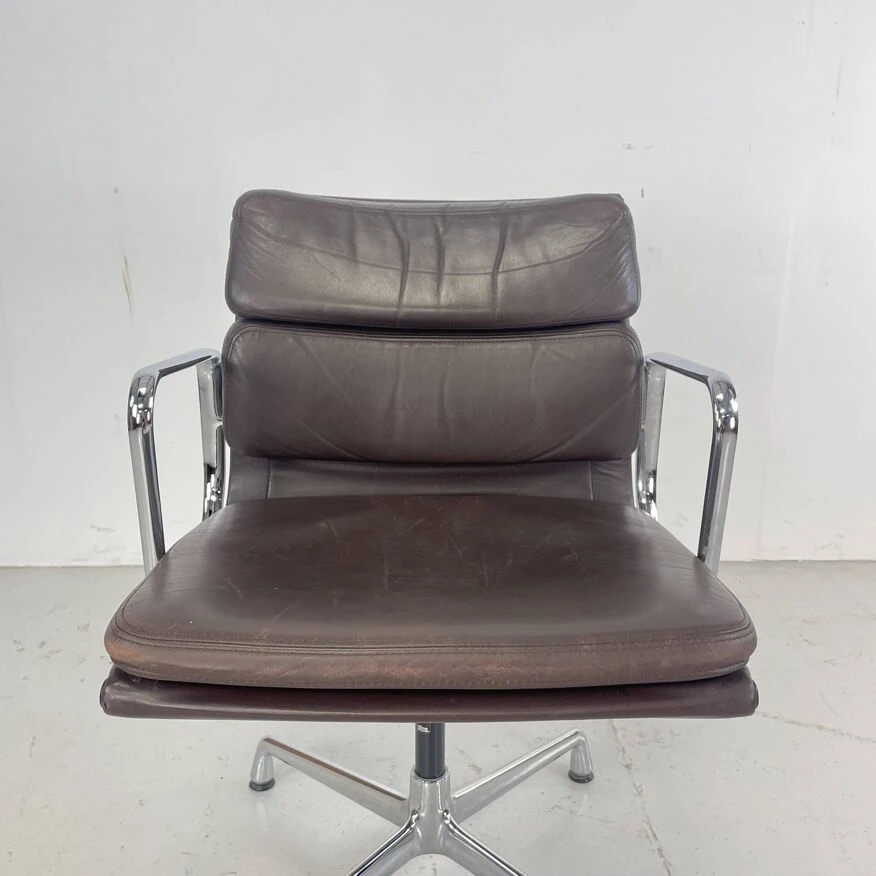 Eames Brown Leather EA 208 Soft Pad Group Chair Made By Vitra For Herman Miller - Image 2