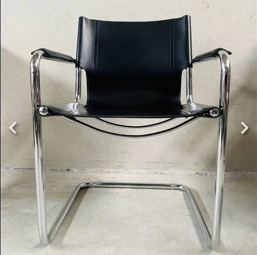 Office Armchair / Lobby Chair Cantilever In Vintage Black Leather And Chrome - Model MG5 By Matteo Grassi - 70-80's - Image 3