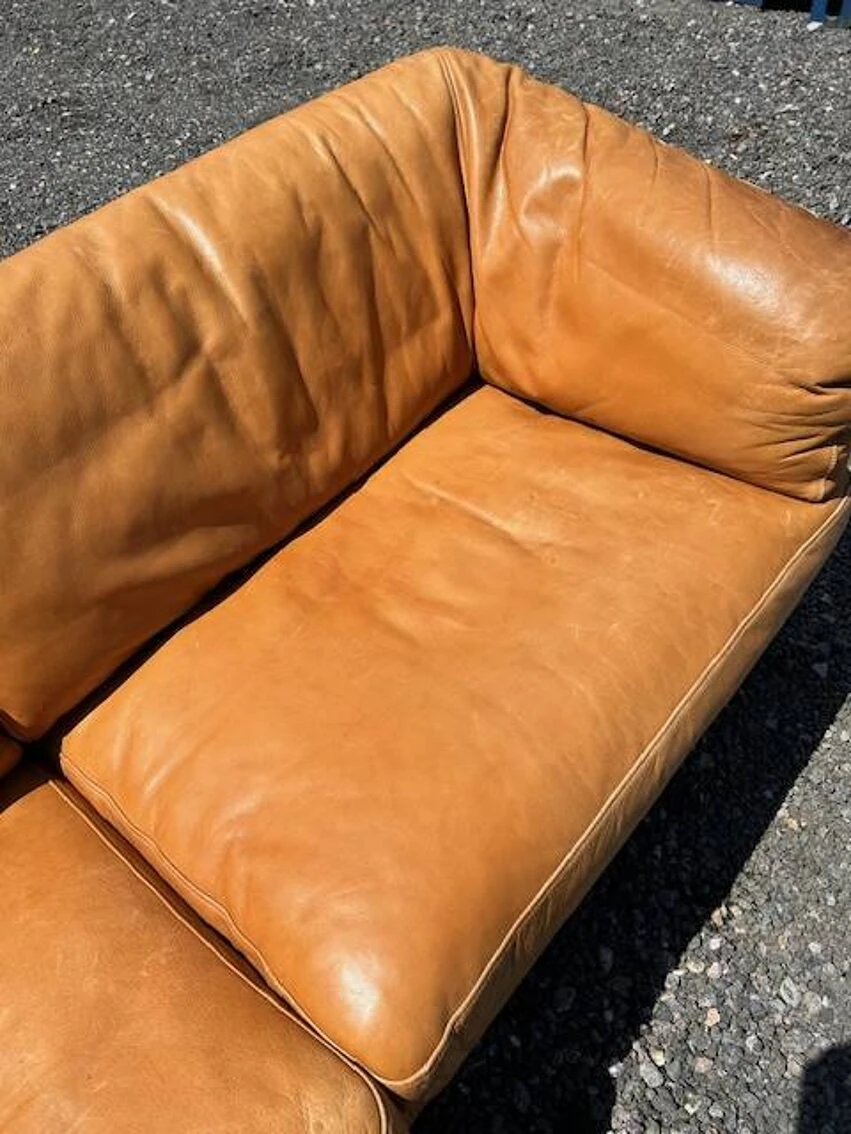 Danish Vintage 2 And A Half Seater Cognac Leather Sofa 1970s - Image 6
