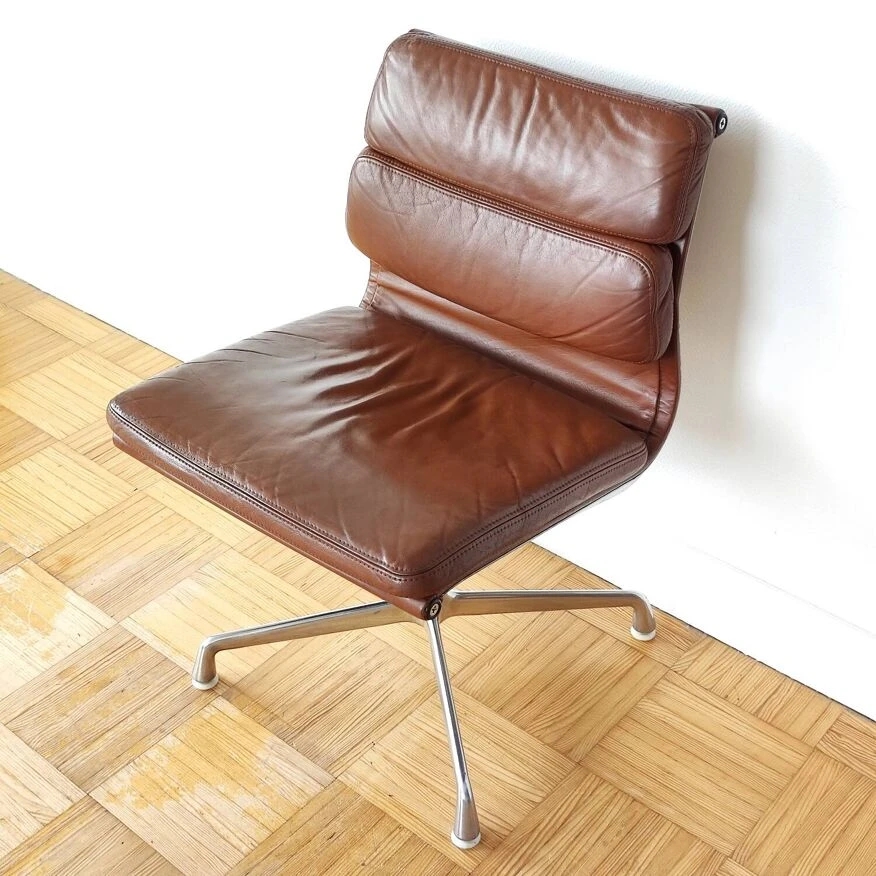 4 Vintage Office Chairs / Armchairs In Brown Leather Model Soft Pad EA406 (former EA206) By Charles And Ray Eames Edition Herman Miller, 1970 - Image 4
