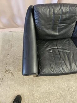 Danish Vintage 3 Seater Black Leather Sofa By Aage Chriatianses