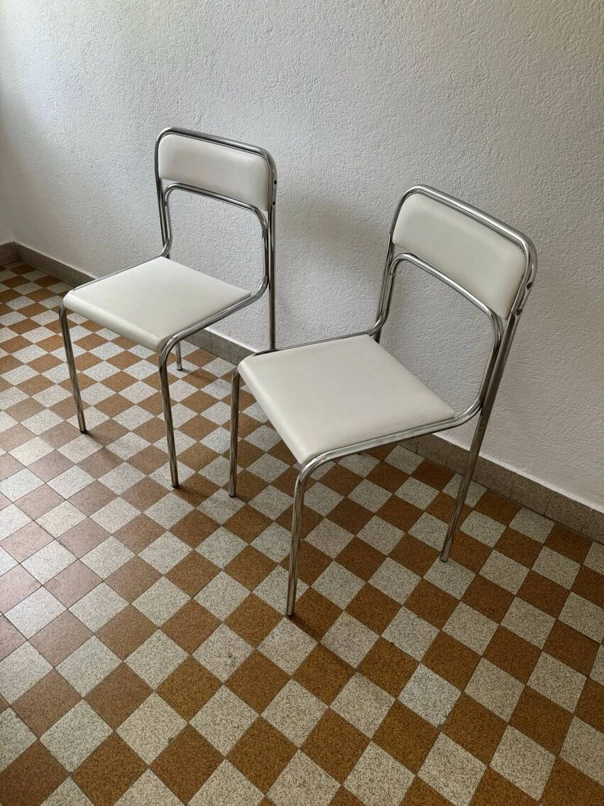 White Skaï Tubular Design Chairs From The 70s (X2) - Image 6