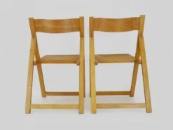 Pair Of Vintage Folding Chairs In Beech And Canework. Italy 70s