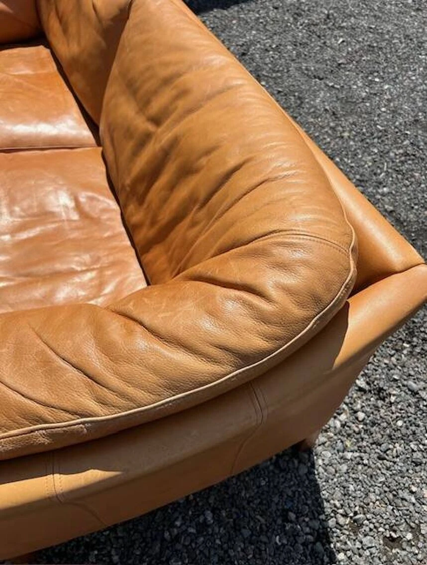 Danish Vintage 2 And A Half Seater Cognac Leather Sofa 1970s - Image 10