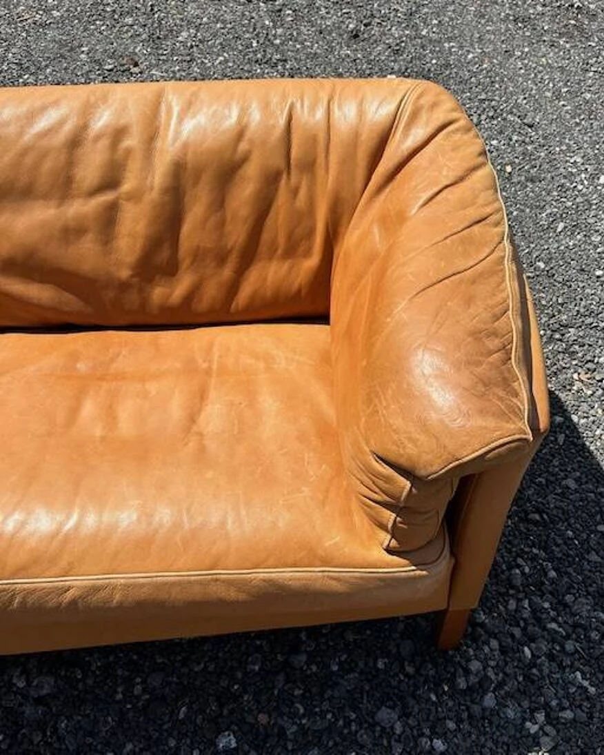 Danish Vintage 2 And A Half Seater Cognac Leather Sofa 1970s - Image 4