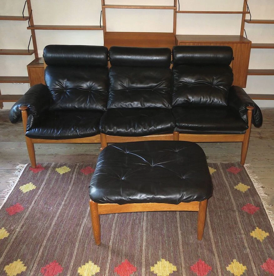 Eric Merthen Leather 3-seater Sofa With Ottoman, 1960s - Image 10