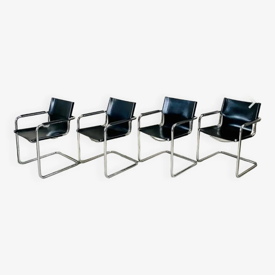 Office Armchair / Lobby Chair Cantilever In Vintage Black Leather And Chrome - Model MG5 By Matteo Grassi - 70-80's - Image 4