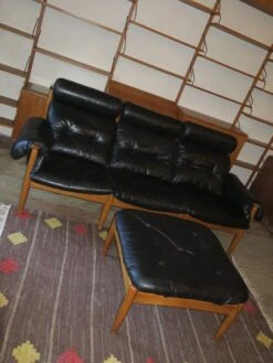 Eric Merthen Leather 3-seater Sofa With Ottoman, 1960s