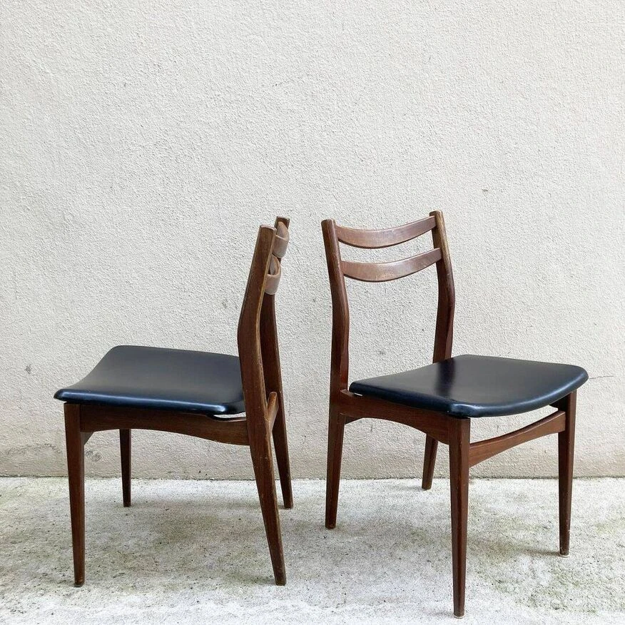 Pair Of Scandinavian Chairs In Rosewood And Skai
