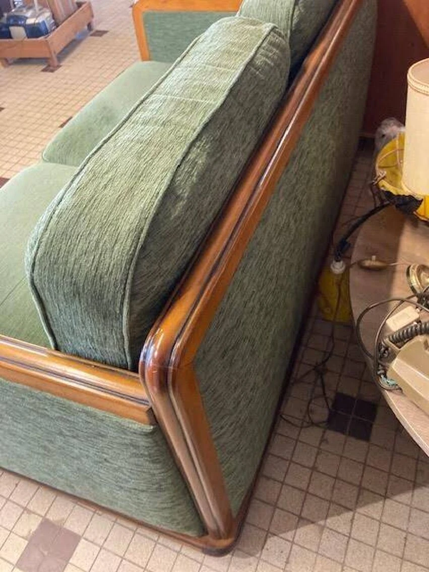 2-seater Sofa In Wood And Green Velvet - Image 3