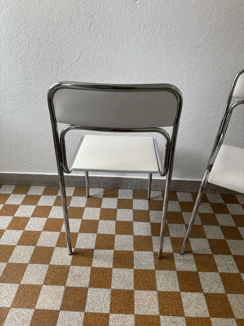 White Skaï Tubular Design Chairs From The 70s (X2) - Image 3
