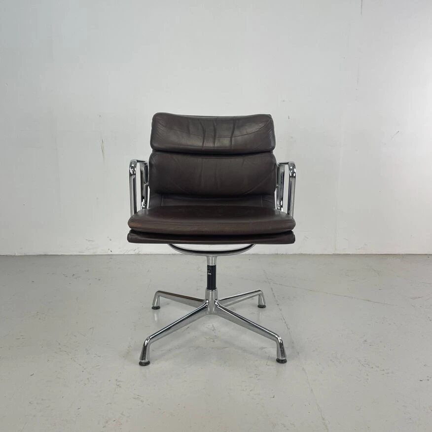 Eames Brown Leather EA 208 Soft Pad Group Chair Made By Vitra For Herman Miller - Image 8