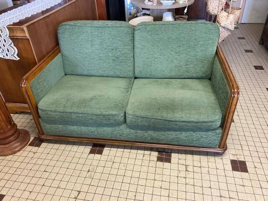 2-seater Sofa In Wood And Green Velvet - Image 6