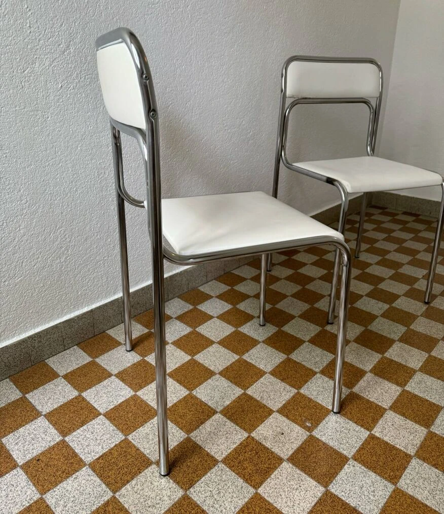 White Skaï Tubular Design Chairs From The 70s (X2) - Image 5